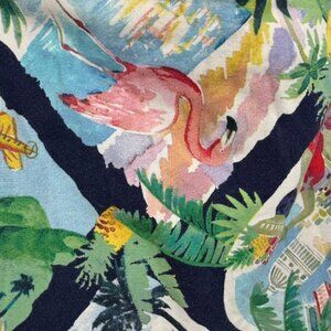 Talbots Woman Sz 12 Tropical Postcard Print Mini Skirt Flamingo Navy Blue Cotton